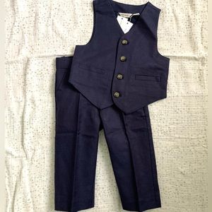 NWT Janie and Jack Special Occasion Navy Linen Vest and Pants